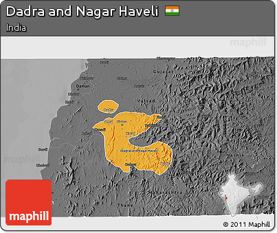 Political 3D Map of Dadra and Nagar Haveli, darken, desaturated