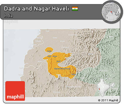 Political 3D Map of Dadra and Nagar Haveli, lighten, semi-desaturated