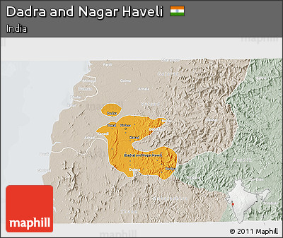 Political 3D Map of Dadra and Nagar Haveli, lighten, semi-desaturated