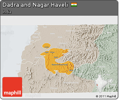 Political 3D Map of Dadra and Nagar Haveli, lighten, semi-desaturated