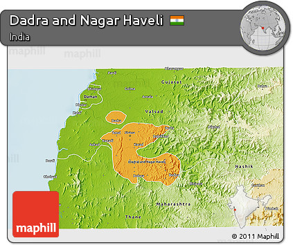 Political 3D Map of Dadra and Nagar Haveli, physical outside
