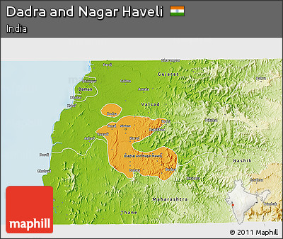 Political 3D Map of Dadra and Nagar Haveli, physical outside