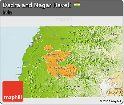Political 3D Map of Dadra and Nagar Haveli, physical outside