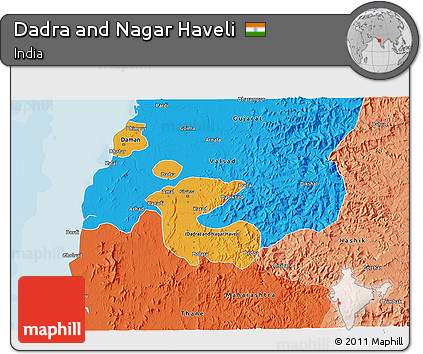 Political 3D Map of Dadra and Nagar Haveli, political shades outside