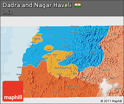 Political 3D Map of Dadra and Nagar Haveli, political shades outside