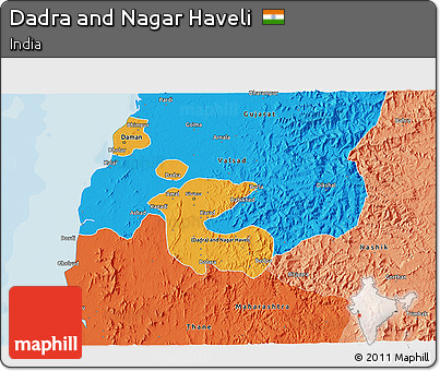 Political 3D Map of Dadra and Nagar Haveli, political shades outside