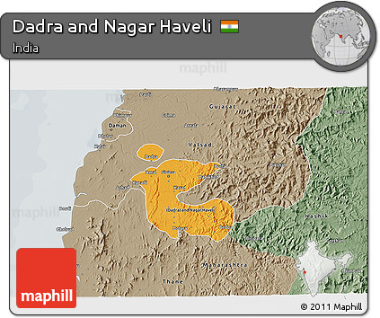 Political 3D Map of Dadra and Nagar Haveli, semi-desaturated