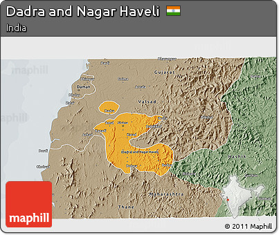 Political 3D Map of Dadra and Nagar Haveli, semi-desaturated