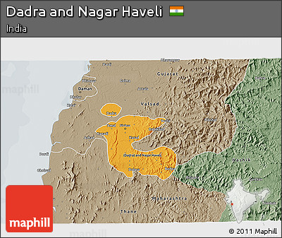 Political 3D Map of Dadra and Nagar Haveli, semi-desaturated