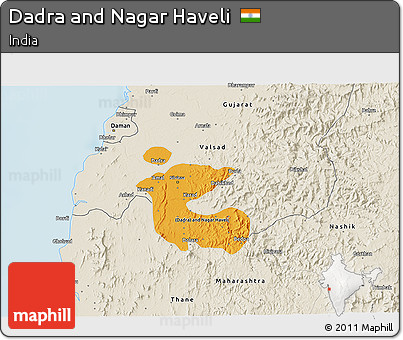 Political 3D Map of Dadra and Nagar Haveli, shaded relief outside