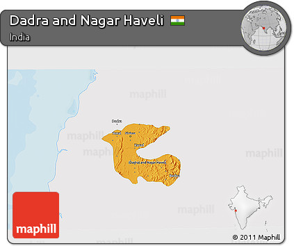 Political 3D Map of Dadra and Nagar Haveli, single color outside