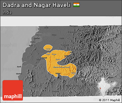 Political Shades 3D Map of Dadra and Nagar Haveli, darken, desaturated