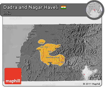 Political Shades 3D Map of Dadra and Nagar Haveli, darken, desaturated
