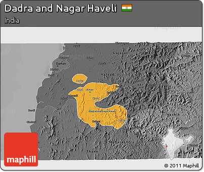 Political Shades 3D Map of Dadra and Nagar Haveli, darken, desaturated