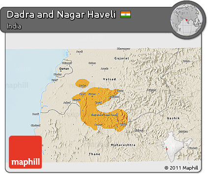 Political Shades 3D Map of Dadra and Nagar Haveli, shaded relief outside