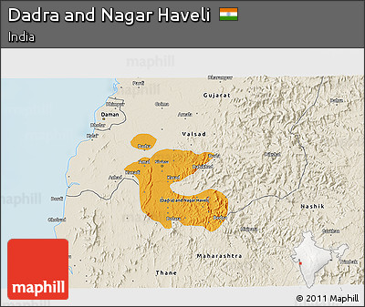 Political Shades 3D Map of Dadra and Nagar Haveli, shaded relief outside