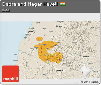 Political Shades 3D Map of Dadra and Nagar Haveli, shaded relief outside