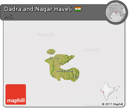 Satellite 3D Map of Dadra and Nagar Haveli, cropped outside