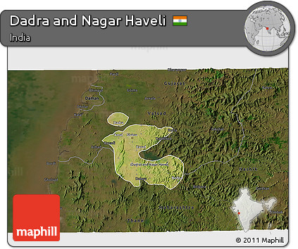 Satellite 3D Map of Dadra and Nagar Haveli, darken