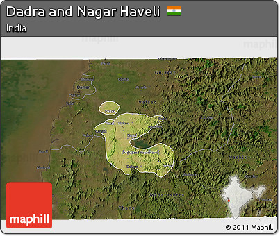 Satellite 3D Map of Dadra and Nagar Haveli, darken