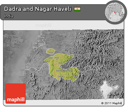 Satellite 3D Map of Dadra and Nagar Haveli, desaturated