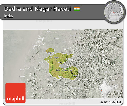 Satellite 3D Map of Dadra and Nagar Haveli, lighten, semi-desaturated