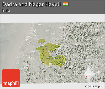 Satellite 3D Map of Dadra and Nagar Haveli, lighten, semi-desaturated