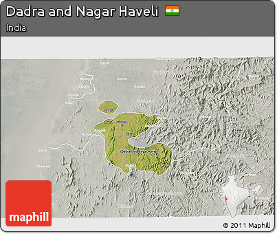 Satellite 3D Map of Dadra and Nagar Haveli, lighten, semi-desaturated