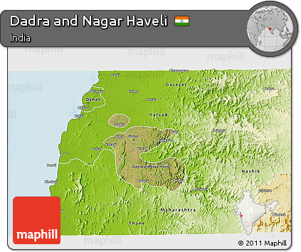 Satellite 3D Map of Dadra and Nagar Haveli, physical outside
