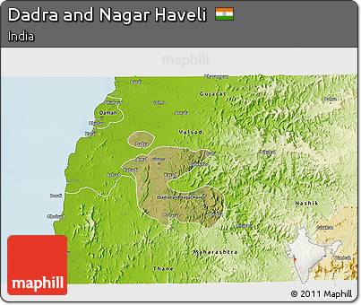 Satellite 3D Map of Dadra and Nagar Haveli, physical outside