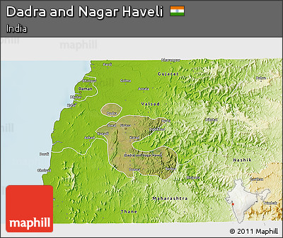 Satellite 3D Map of Dadra and Nagar Haveli, physical outside