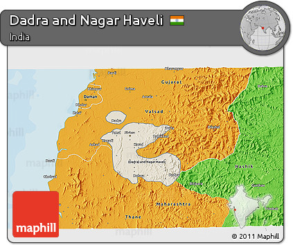 Shaded Relief 3D Map of Dadra and Nagar Haveli, political outside