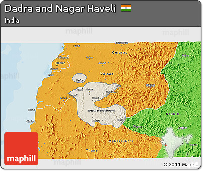 Shaded Relief 3D Map of Dadra and Nagar Haveli, political outside