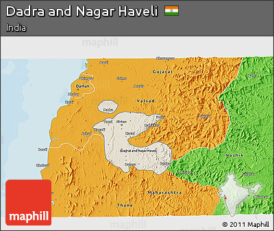 Shaded Relief 3D Map of Dadra and Nagar Haveli, political outside