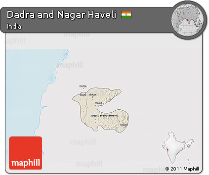 Shaded Relief 3D Map of Dadra and Nagar Haveli, single color outside