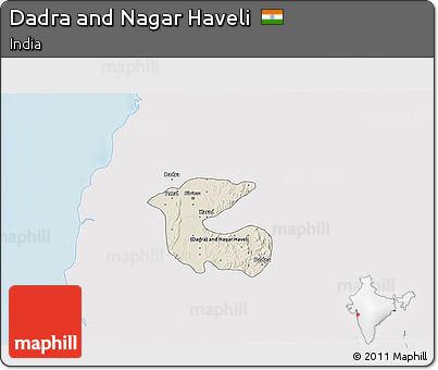 Shaded Relief 3D Map of Dadra and Nagar Haveli, single color outside