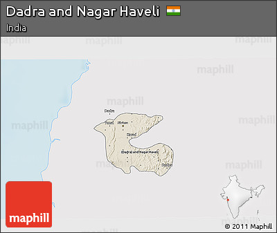 Shaded Relief 3D Map of Dadra and Nagar Haveli, single color outside