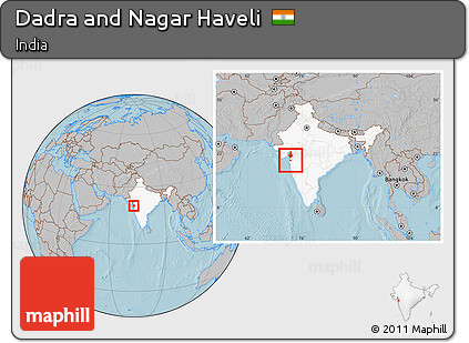 Gray Location Map of Dadra and Nagar Haveli, highlighted country, within the entire country, hill shading