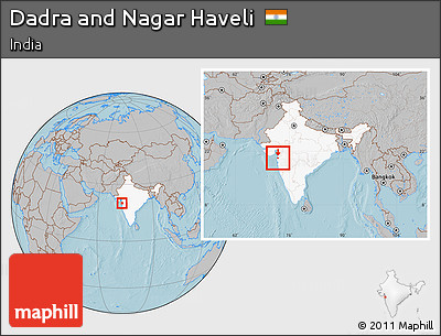 Gray Location Map of Dadra and Nagar Haveli, highlighted country, within the entire country, hill shading