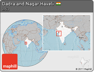 Gray Location Map of Dadra and Nagar Haveli, highlighted country, within the entire country, hill shading