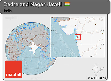 Gray Location Map of Dadra and Nagar Haveli, highlighted country, hill shading