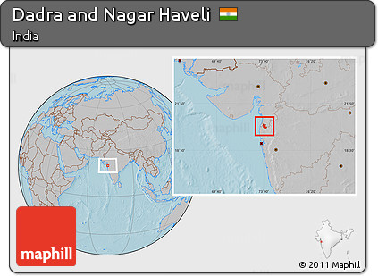 Gray Location Map of Dadra and Nagar Haveli, hill shading