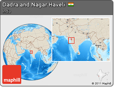 Shaded Relief Location Map of Dadra and Nagar Haveli, within the entire country