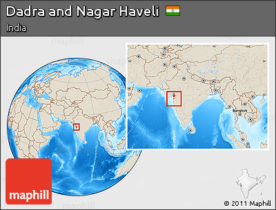 Shaded Relief Location Map of Dadra and Nagar Haveli, within the entire country