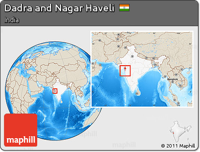 Shaded Relief Location Map of Dadra and Nagar Haveli, highlighted country, within the entire country