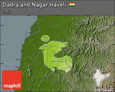 Physical Map of Dadra and Nagar Haveli, darken