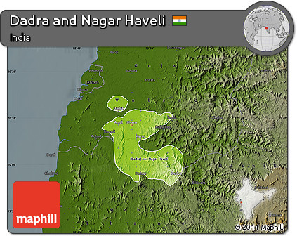 Physical Map of Dadra and Nagar Haveli, darken
