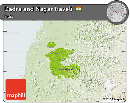 Physical Map of Dadra and Nagar Haveli, lighten