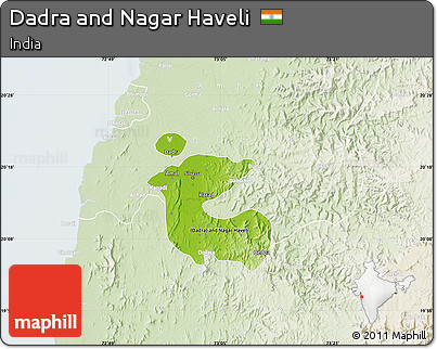 Physical Map of Dadra and Nagar Haveli, lighten