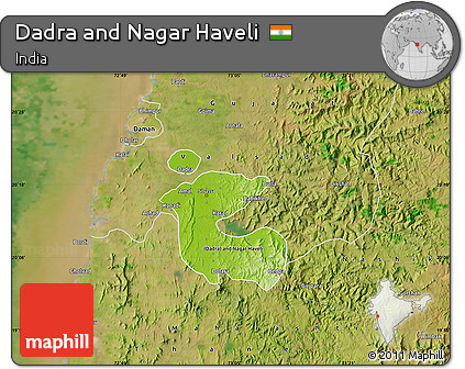 Physical Map of Dadra and Nagar Haveli, satellite outside